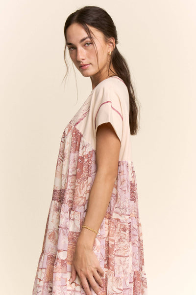 DD60097-ANGEL PRINTED FRENCH TERRY TOP BOTTOM MIDI DRESS