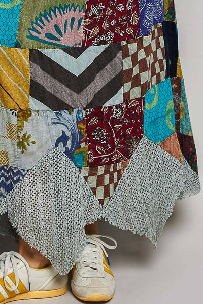 Patchwork Elasticized Waistband Print Panel Woven Skirt