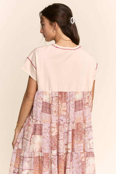 DD60097-ANGEL PRINTED FRENCH TERRY TOP BOTTOM MIDI DRESS