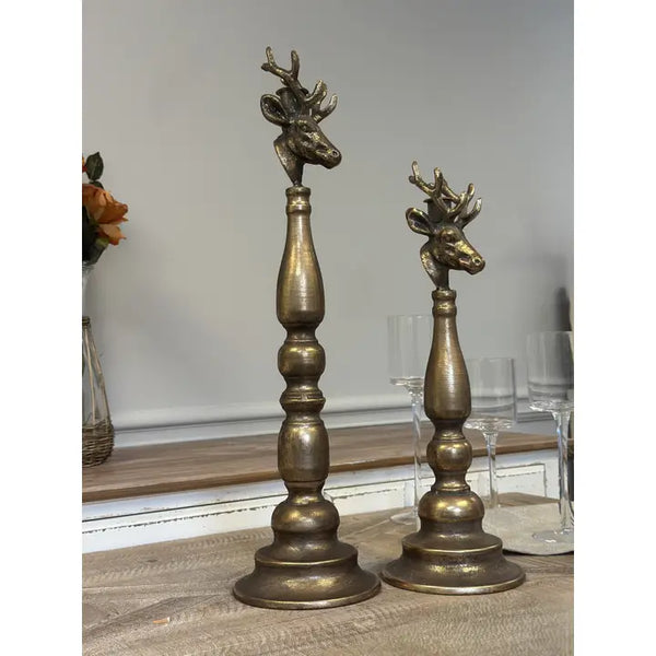 Antique Brass Deer Head Candle Holder 2 Sizes