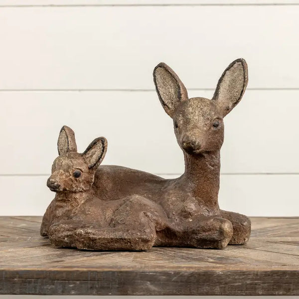 Sitting Doe With Fawn Figurine