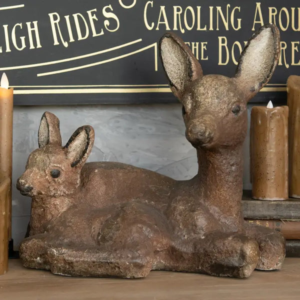 Sitting Doe With Fawn Figurine