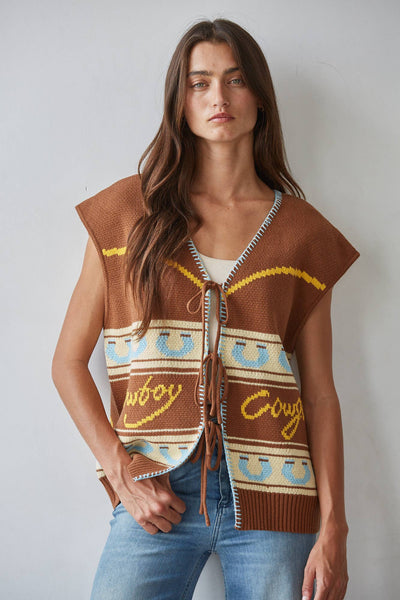 W2569 | Knit Sweater Cotton Acrylic V-Neck Sleeveless Vest