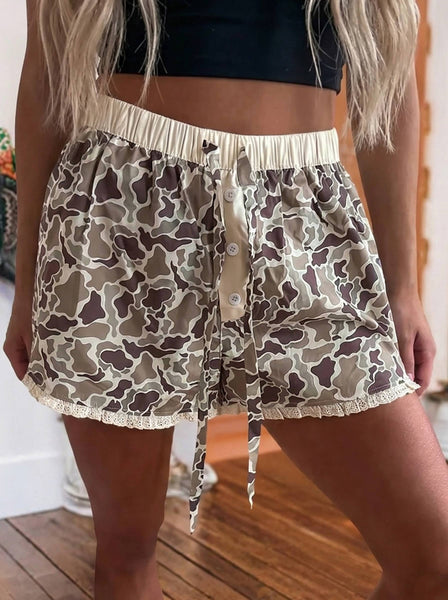 Western Camouflage Print Ruffle Boxer Shorts