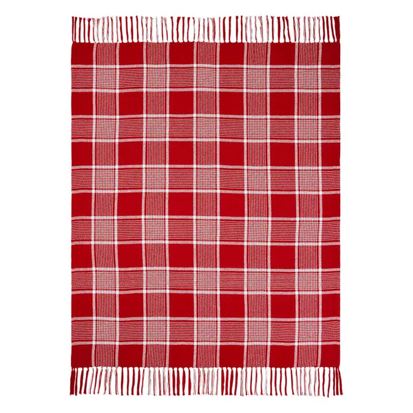 Eston Red White Plaid Woven Throw 50x60