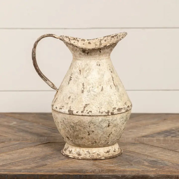 11" Aged Cream Metal Pitcher