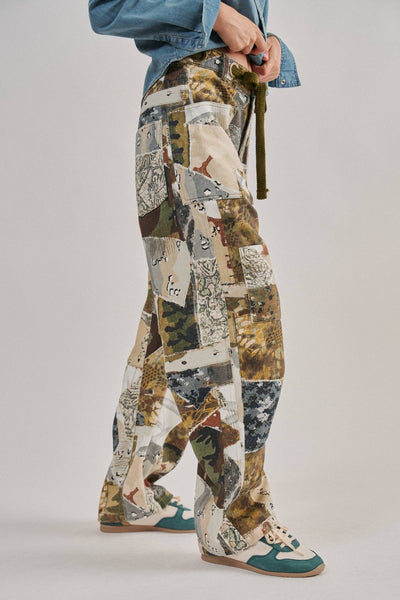 Patchwork Camo Wide Leg Cargo Pants