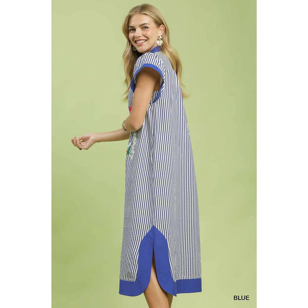 Embroidered Stripe Dress