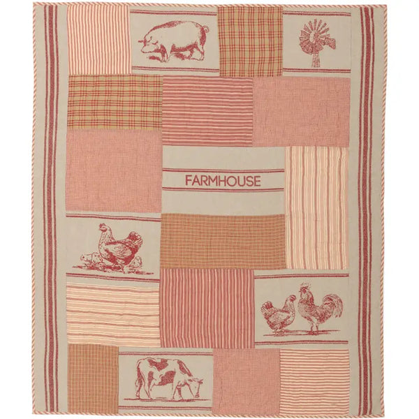 Red Farm Animal Quilted Throw 50x60