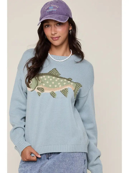 'fish' Graphic Coastal Crewneck Sweater