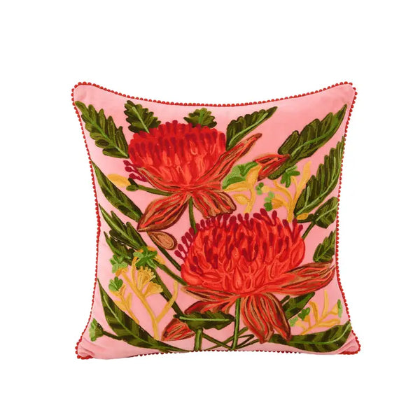 Blush Floral Velvet Pillow