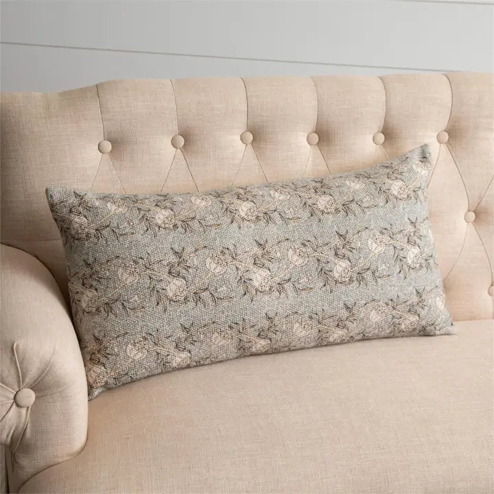 Lumbar Pillow - Knubby Slub, Dusty Blue Floral