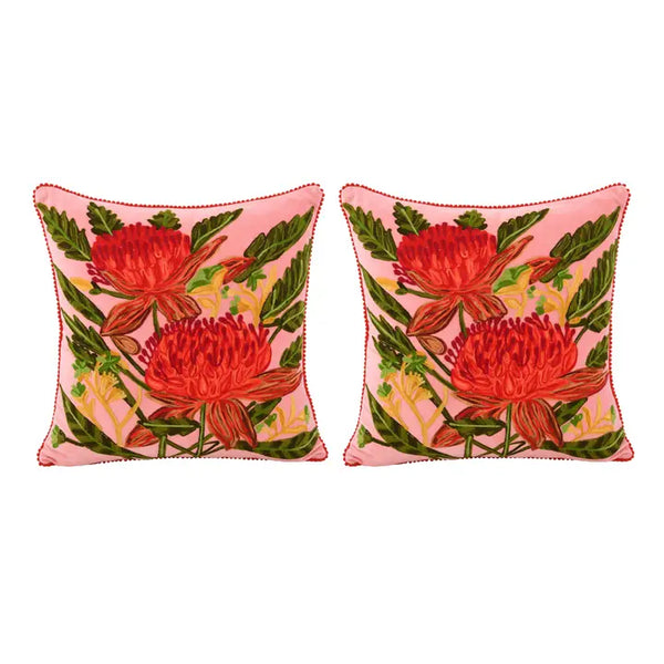 Blush Floral Velvet Pillow