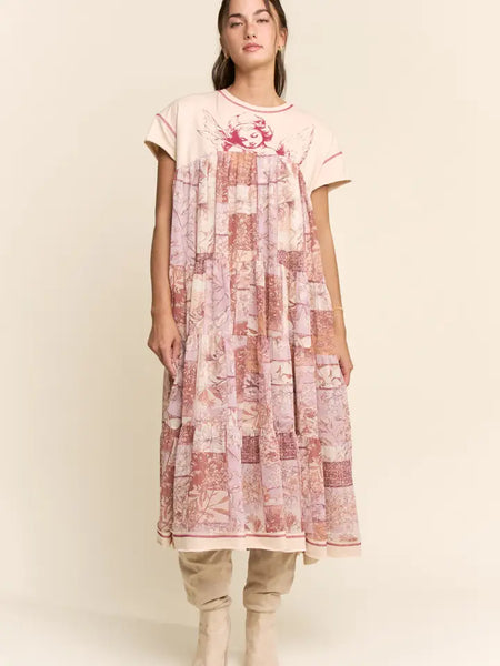 ANGEL Printed French Terry Top Bottom Midi Dress