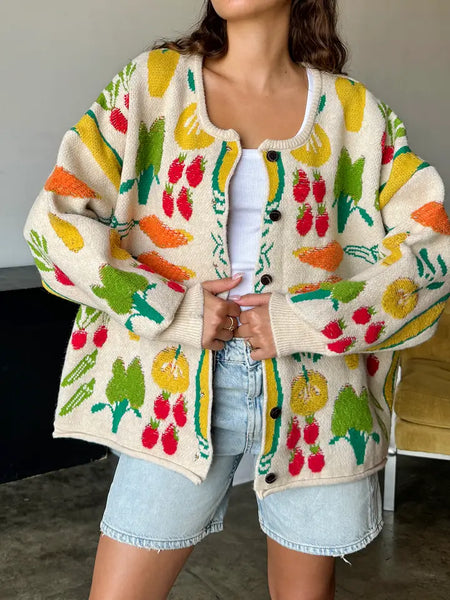 Multi Color Flower Patterned Knit Cardigan