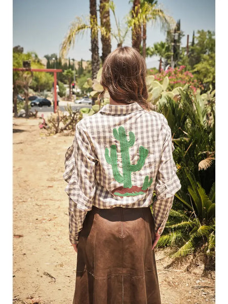 Gingham Embroidered Western Snap Blouse