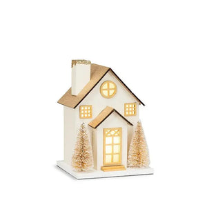 Sm Gold Glitter House w/LED-3.5x4"W