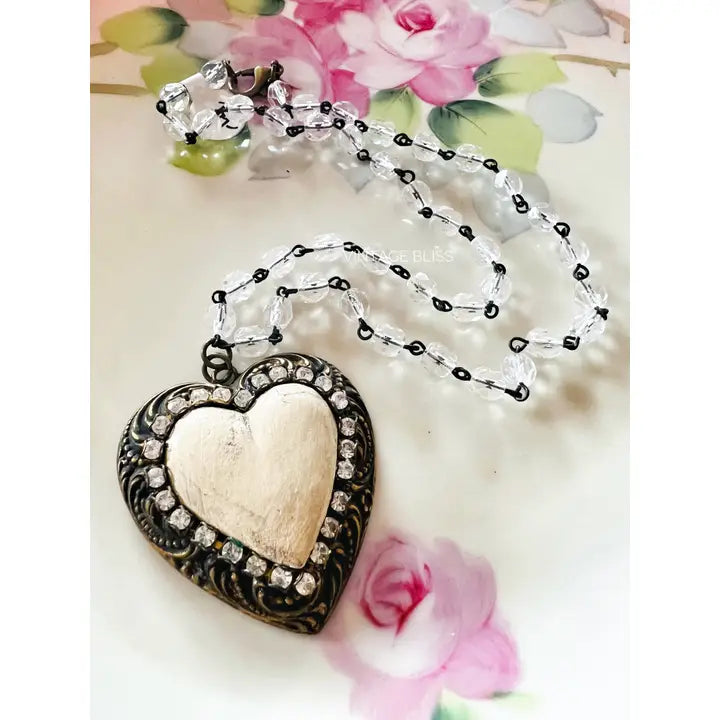 Hearts Desire Brass Patina Heart Necklace