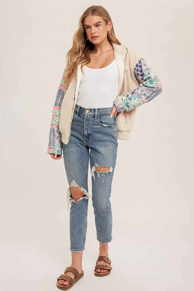 Hem And Thread Quilted Print Jacket