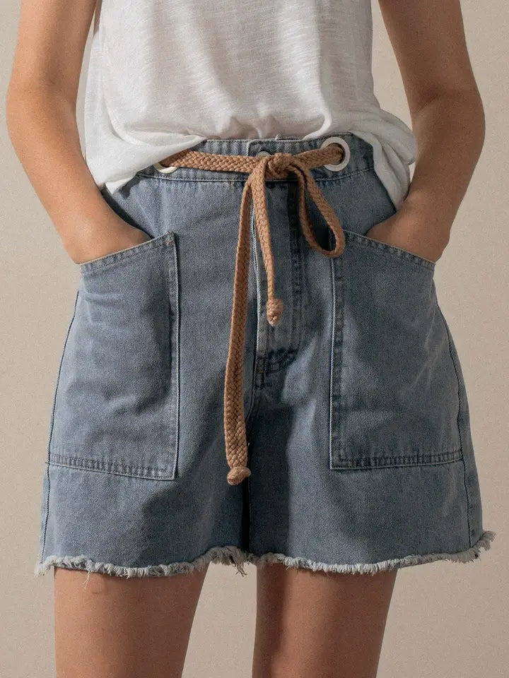 High-Waisted Frayed Hem Denim Shorts