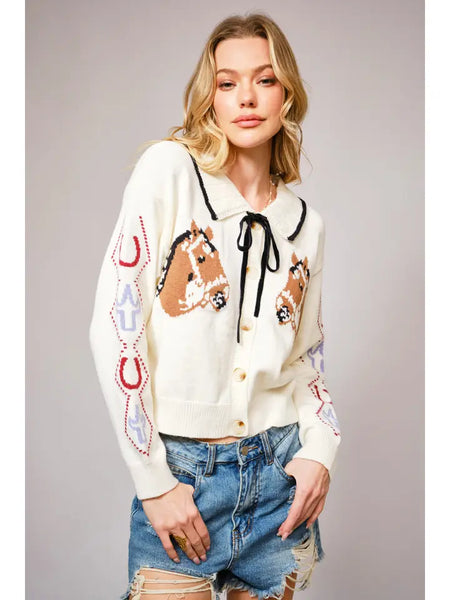 Horse Face Bow Tie Knit Cardigan