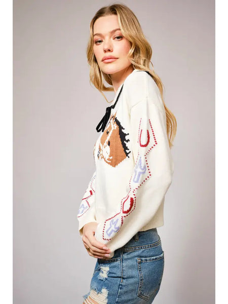 Horse Face Bow Tie Knit Cardigan