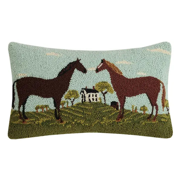 Black and Brown Horses Hook Pillow