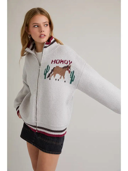 Collared Howdy Cowgirl Graphic Sweater Jacket