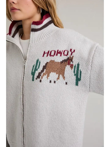 Collared Howdy Cowgirl Graphic Sweater Jacket