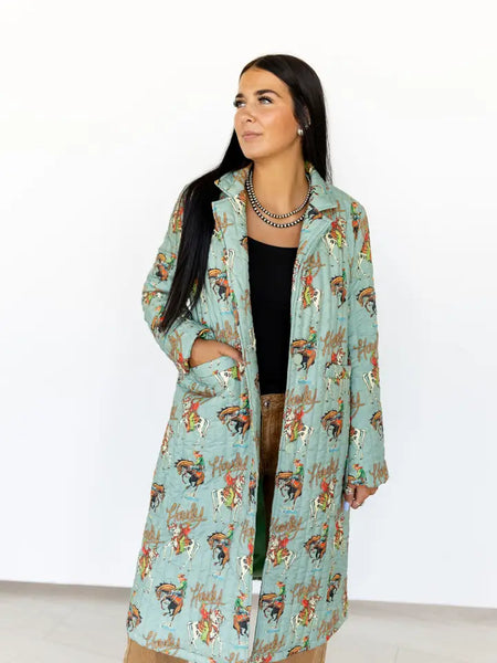 Teal Howdy Long Quiited Jacket