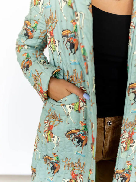 Teal Howdy Long Quiited Jacket