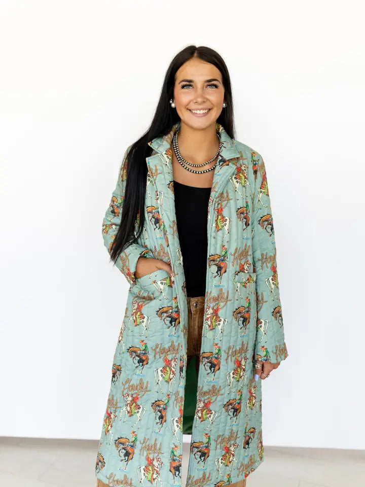 Teal Howdy Long Quiited Jacket