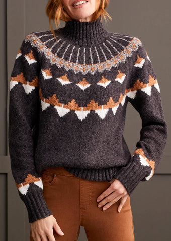 Tribal Mock Neck Intarsia Sweater