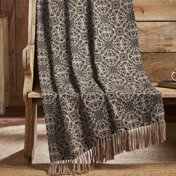 Custom House Black Tan Jacquard Woven Throw Blanket 50x60 NEW