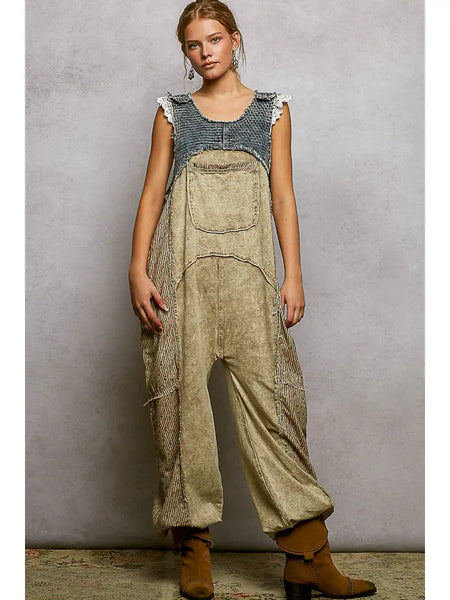 Pol Big Pocket French Terry Jogger Overalls