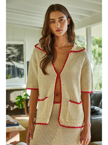 Knit Sweater Crochet Open Front Cardigan