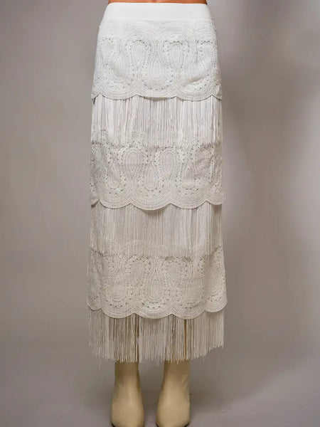 Lace Fringe Tiered Maxi Skirt