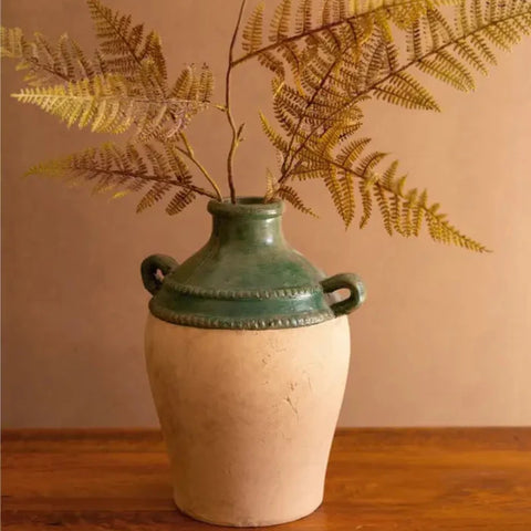 Large Green & Terracotta Clay Urn