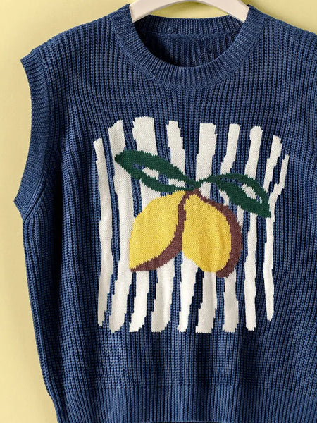 Lemon Graphic Knit Vest Citrus Print