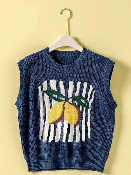 Lemon Graphic Knit Vest Citrus Print
