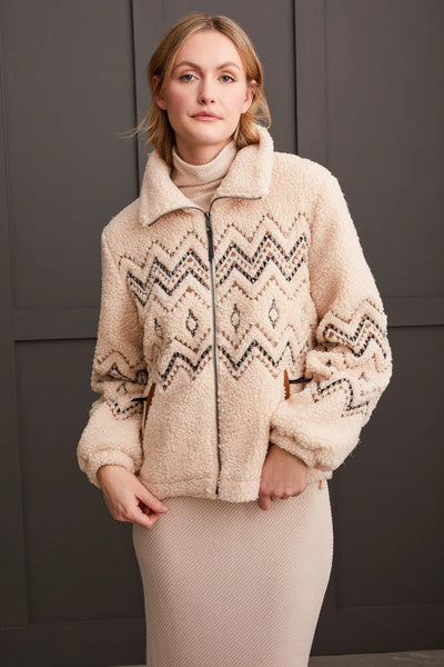 Tribal LINED BOUCLE SHERPA JACKET WITH EMBROIDERY