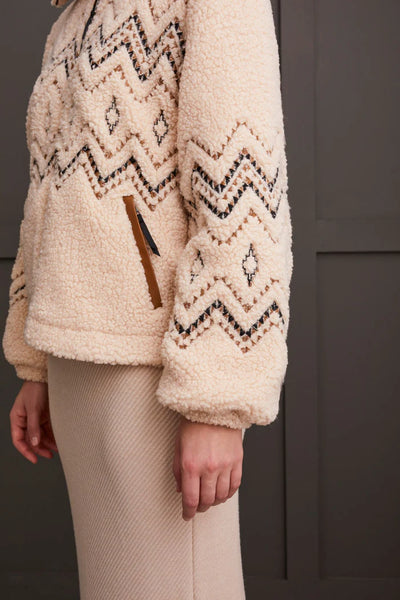 Tribal LINED BOUCLE SHERPA JACKET WITH EMBROIDERY