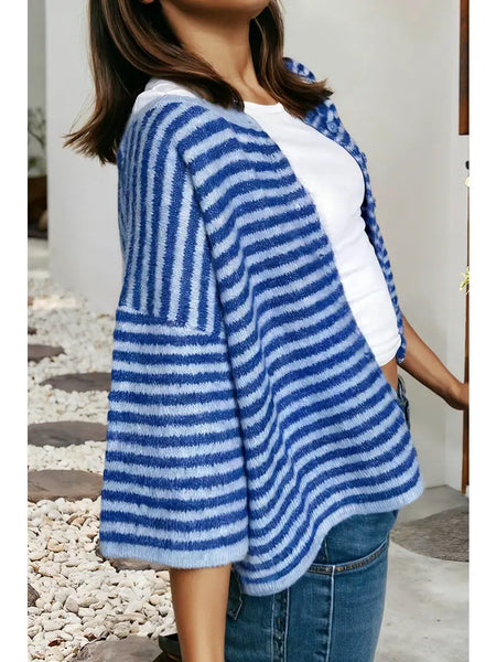Loose Half Sleeve Knit Button Down Sweater Cardigan