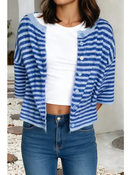 Loose Half Sleeve Knit Button Down Sweater Cardigan