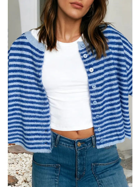 Loose Half Sleeve Knit Button Down Sweater Cardigan