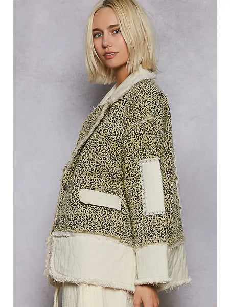 Pol Colorblocked Twill Patch Studded Back Heart Jacket