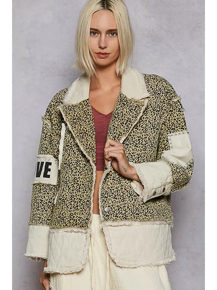 Pol Colorblocked Twill Patch Studded Back Heart Jacket