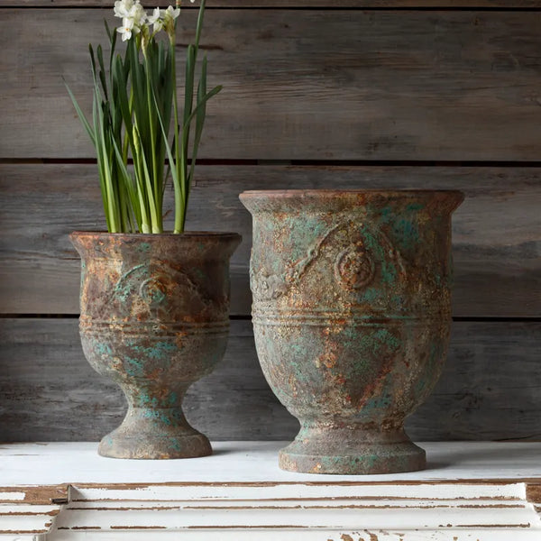 Aged Metal French Style Pots, Set of 2
