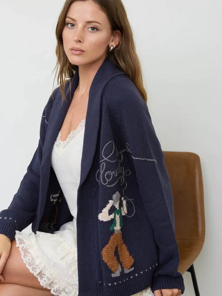 Howdy Cowboy Jacquard Shawl Collar Knit Cardigan