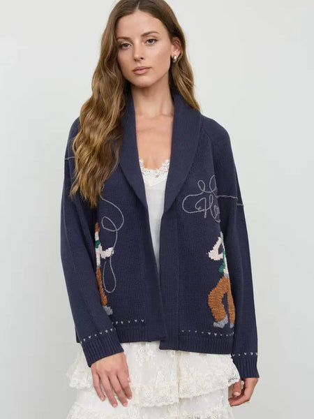 Howdy Cowboy Jacquard Shawl Collar Knit Cardigan